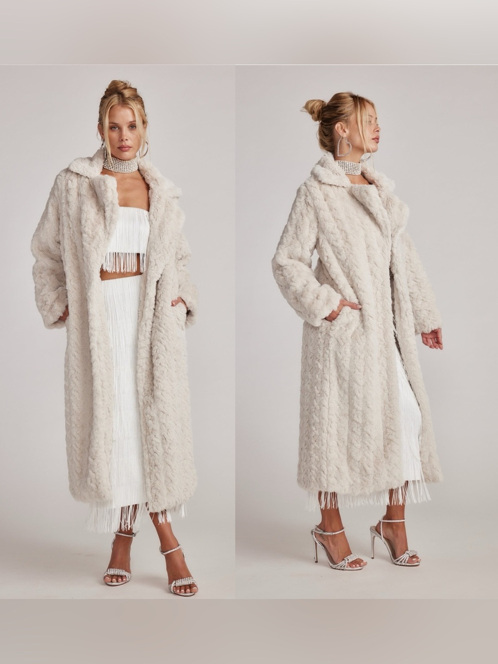 12th Tribe Sasha Cream Floor Length Coat in Ivory - Size S
